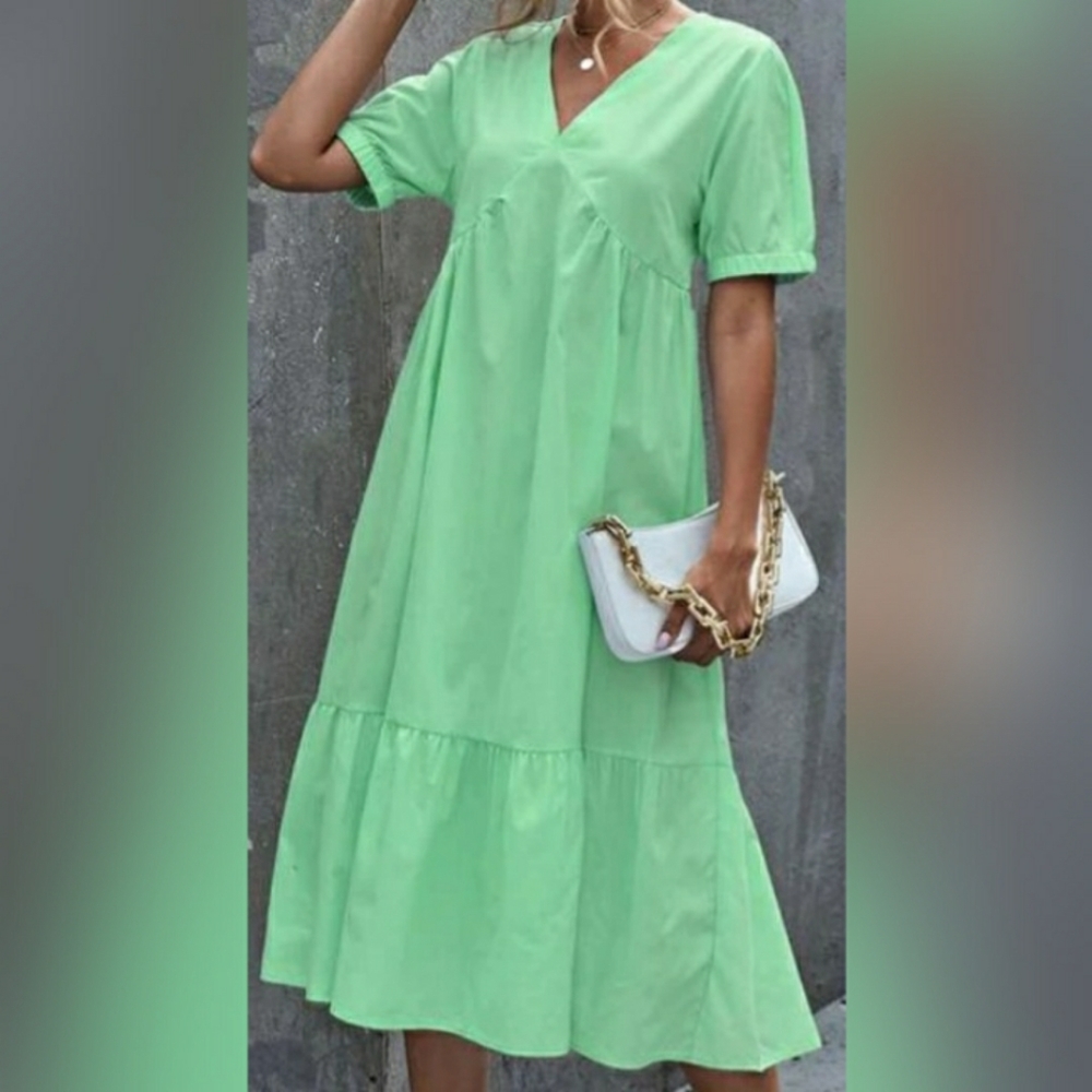 NEW Tie Back Ruffle Hem Smock Dress